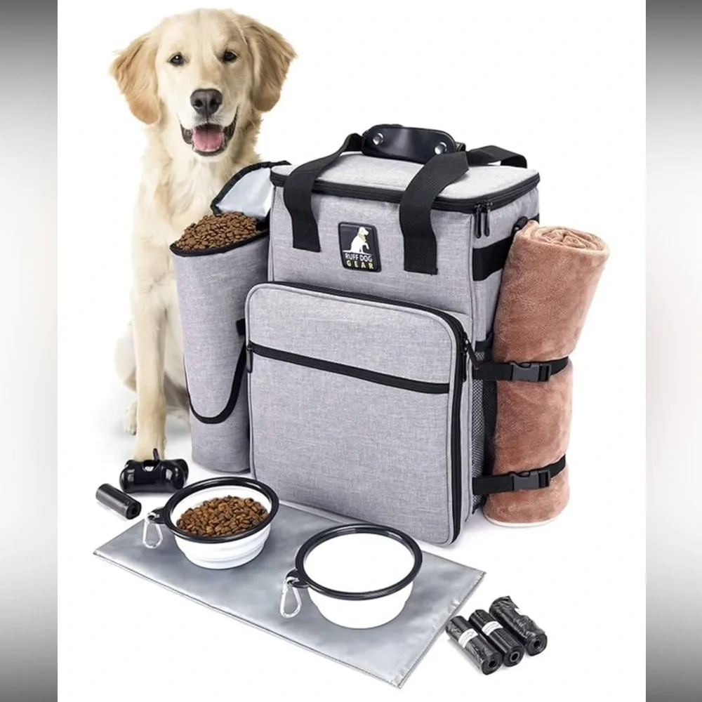 Gray Ruff Dog Gray Travel Bag - W/ Dog Travel Accessories & Water Resistant, NEW